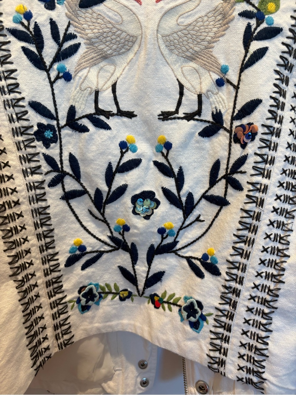 BRAND NEW Anthropologie White Embroidered Moto Jacket, Size Large - Picture 14 of 16